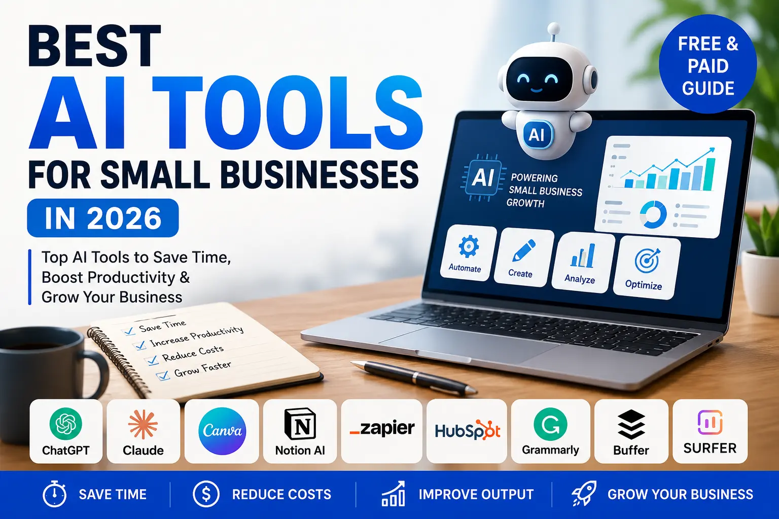 Best AI tools for small businesses in 2026 including ChatGPT Claude Canva Zapier and Notion AI