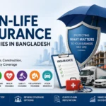 Top non-life insurance companies in Bangladesh 2026 comparison featuring marine, construction, health, liability, fire, and motor insurance coverage