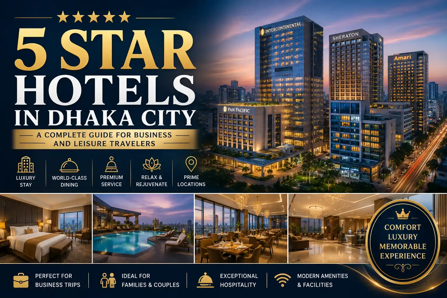 5 Star Hotels in Dhaka City featuring luxury hotels, premium accommodation, world-class hospitality, rooftop pools, fine dining, and business-friendly stays in Bangladesh.