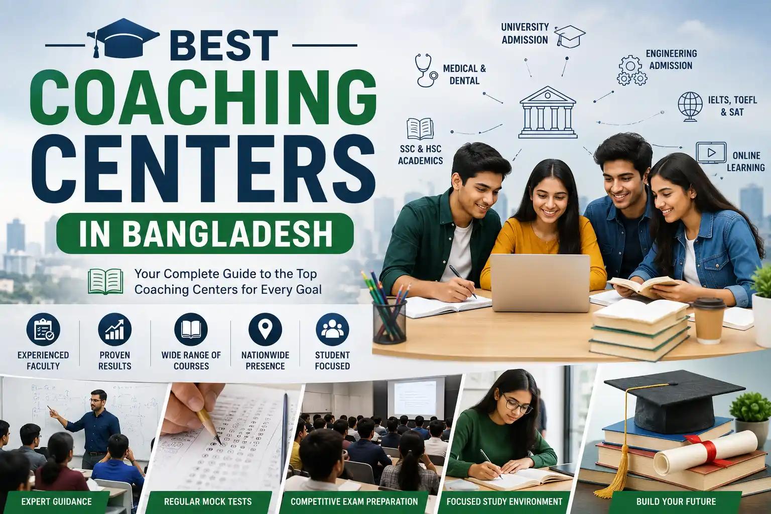 Best Coaching Centers in Bangladesh for university, medical, engineering, SSC, HSC, IELTS, TOEFL, SAT, and online exam preparation.