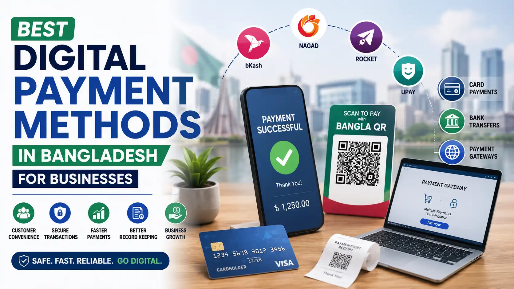 Best Digital Payment Methods in Bangladesh for Businesses including bKash, Nagad, Bangla QR, card payments, bank transfers, and payment gateways