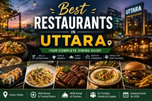 Best Restaurants in Uttara featuring rooftop restaurants, cafés, Chinese, Japanese, Korean, Lebanese, Western cuisine, and family-friendly dining in Dhaka.
