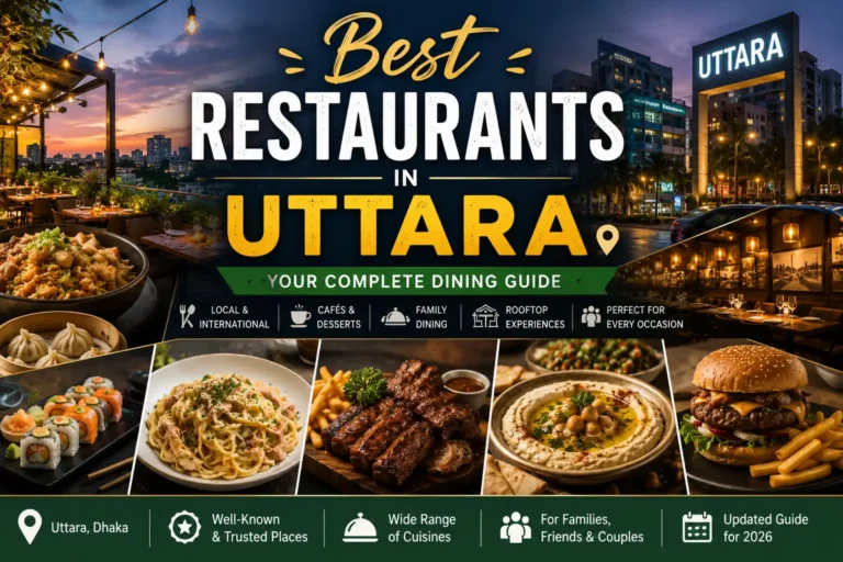 Best Restaurants in Uttara featuring rooftop restaurants, cafés, Chinese, Japanese, Korean, Lebanese, Western cuisine, and family-friendly dining in Dhaka.
