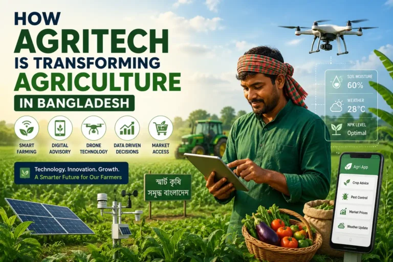 How AgriTech Is Transforming Agriculture in Bangladesh through AI, drones, smart farming, IoT, digital advisory, and precision agriculture.