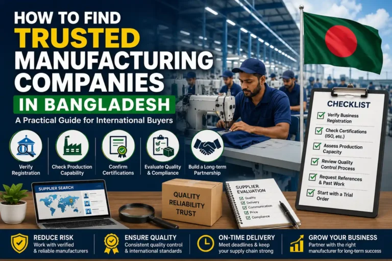 How to Find Trusted Manufacturing Companies in Bangladesh with supplier verification, factory audits, certifications, quality control, and sourcing guidance.