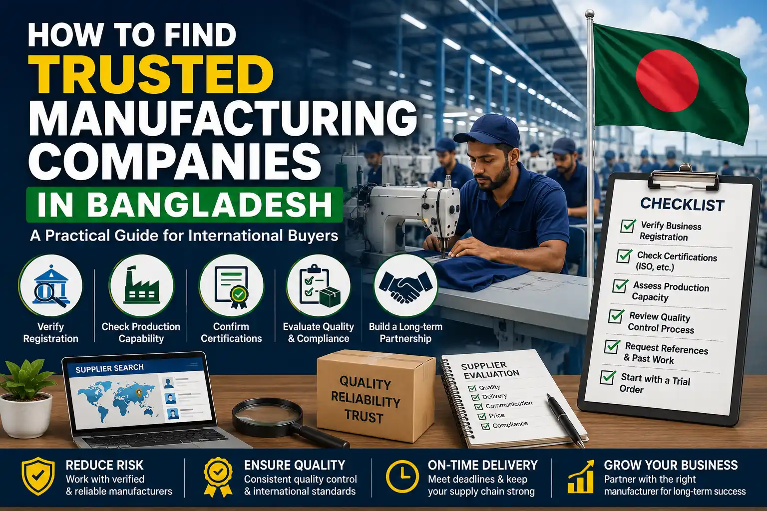 How to Find Trusted Manufacturing Companies in Bangladesh with supplier verification, factory audits, certifications, quality control, and sourcing guidance.