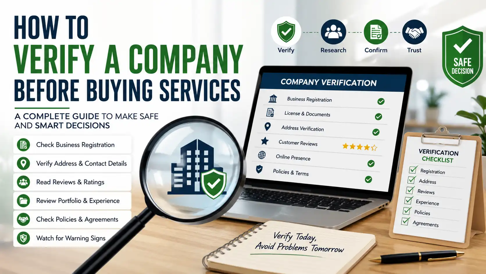 How to verify a company before buying services using a business verification checklist, company registration, customer reviews, and secure payment verification.