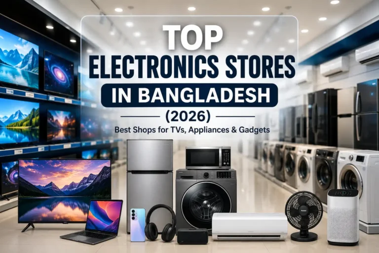 Top electronics stores in Bangladesh featuring modern appliances, TVs, gadgets, and electronics showroom display