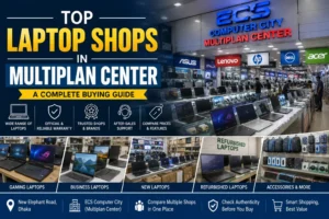 Top Laptop Shops in Multiplan Center featuring laptop stores, gaming laptops, business laptops, refurbished laptops, official warranty, and computer shopping in Dhaka.