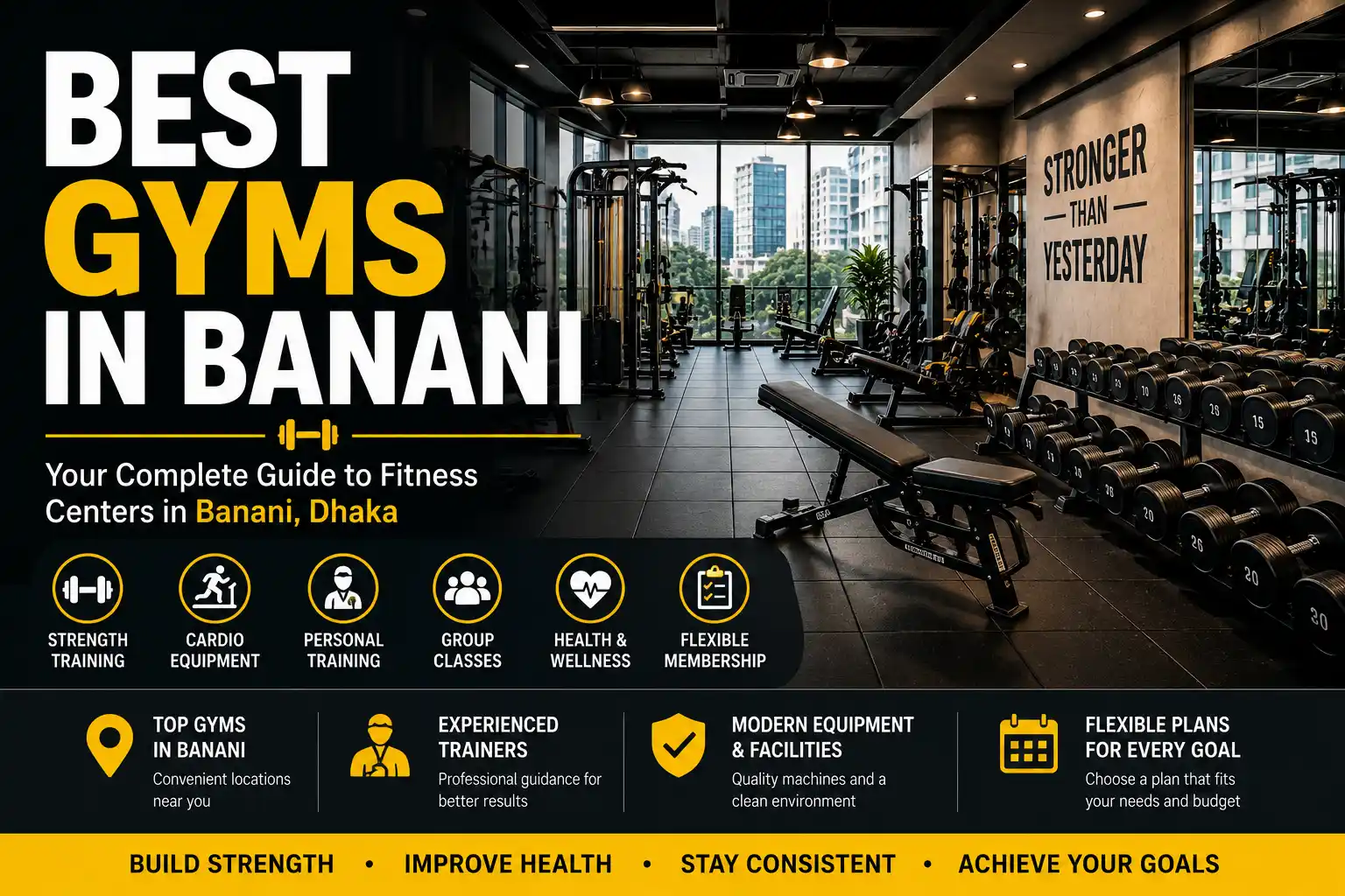 Best gyms in Banani featuring modern strength training, cardio equipment, personal training, and fitness facilities.