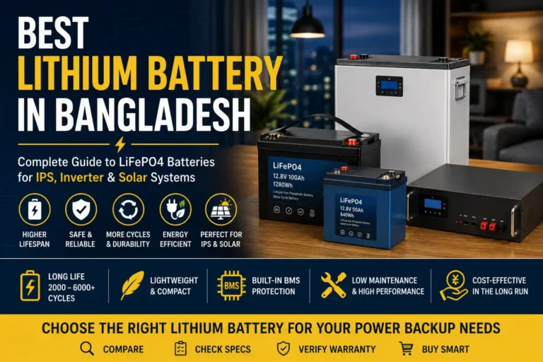 Best lithium battery in Bangladesh featuring LiFePO4 batteries for IPS, inverter, and solar power systems.