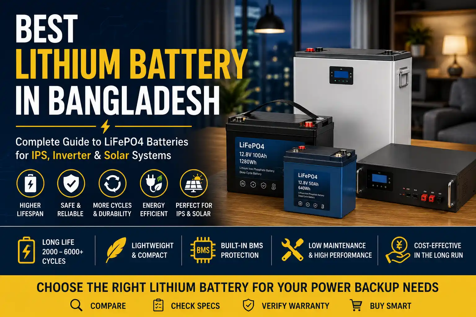 Best lithium battery in Bangladesh featuring LiFePO4 batteries for IPS, inverter, and solar power systems.